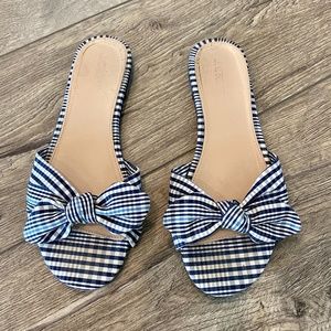 J Crew Gingham Knotted Fabric Slides